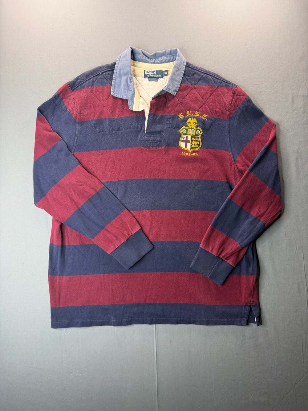Vintage 90’s Rare Men’s Polo Ralph Lauren Striped Quilted Crest Rugby Shirt XXL